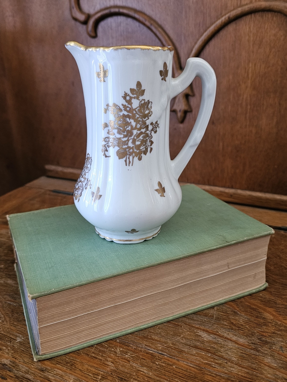 Vintage Made in France Hand Painted Porcelain Gold Floral Pitcher
